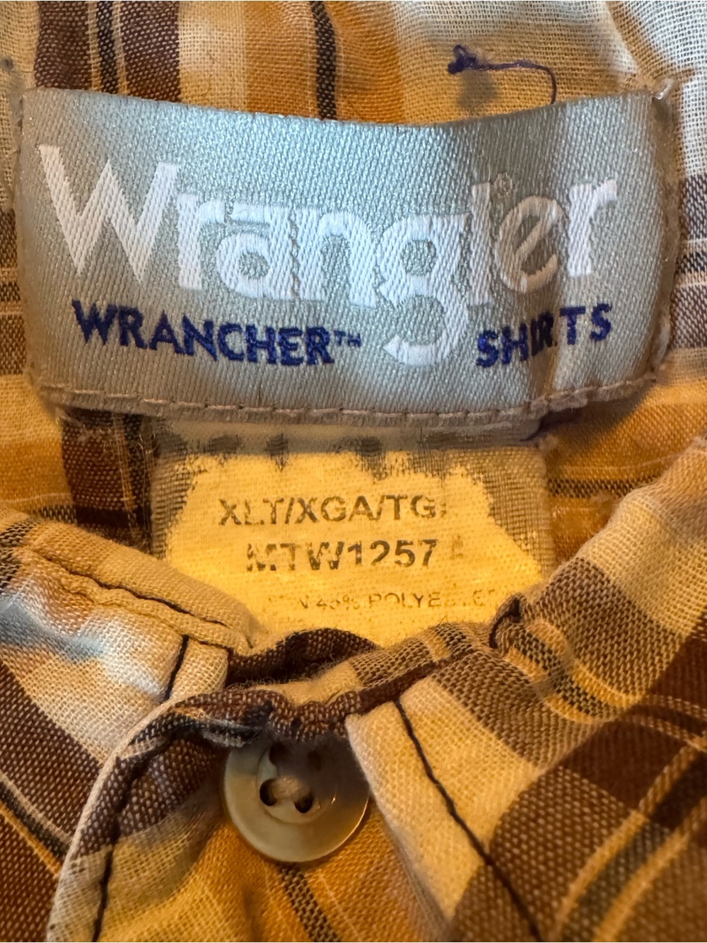 Wrangler Wrancher Western Plaid Button-Down Shirt in Cream, Brown and Tan xlt - Picture 5 of 5